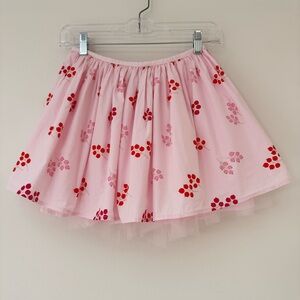 Jacadi Pink Skirt with Red, Pink & Gold Berry Pattern Tulle layer, Size 10, EUC